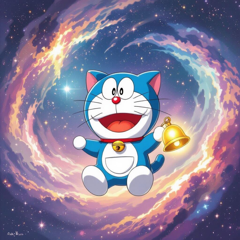 Doraemon Floats in a Cosmic Galaxy