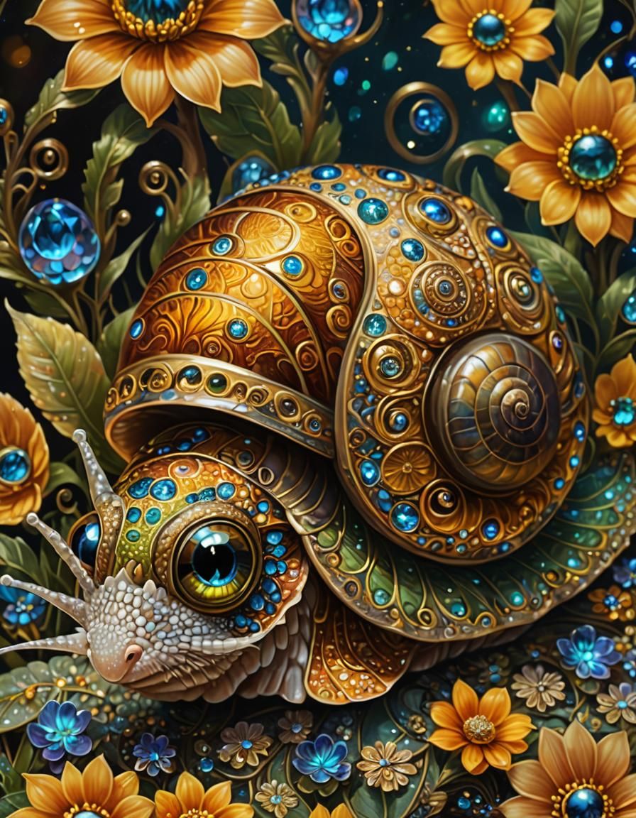 Rainbow Snail Portrait with Crystal Filigree Details
