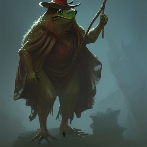 Frog Wizard with Magical Staff: Dark Fantasy Art