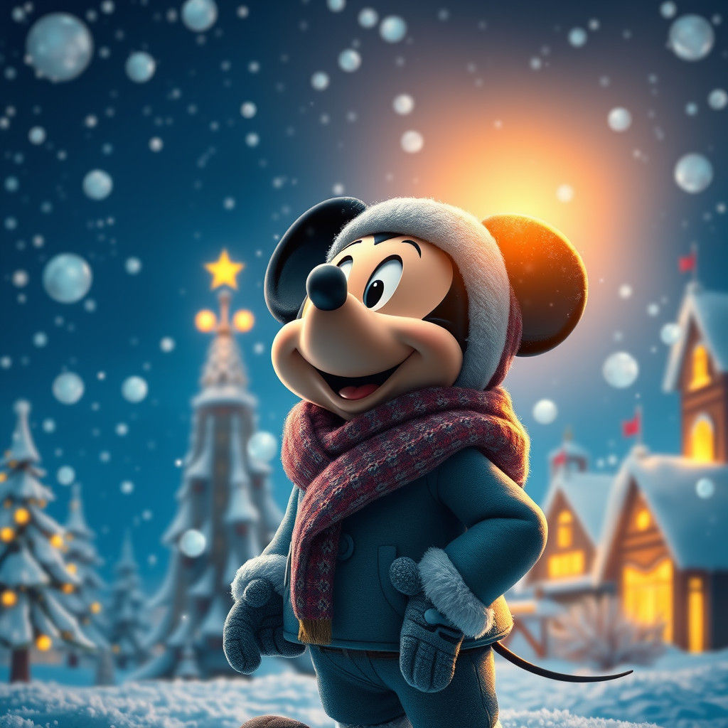 Mickey Mouse in Winter Snowfall, Fantasy Concept Art