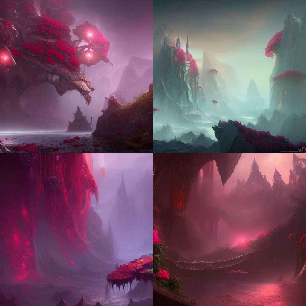 Rose Tears: Detailed Matte Painting in Deep Color