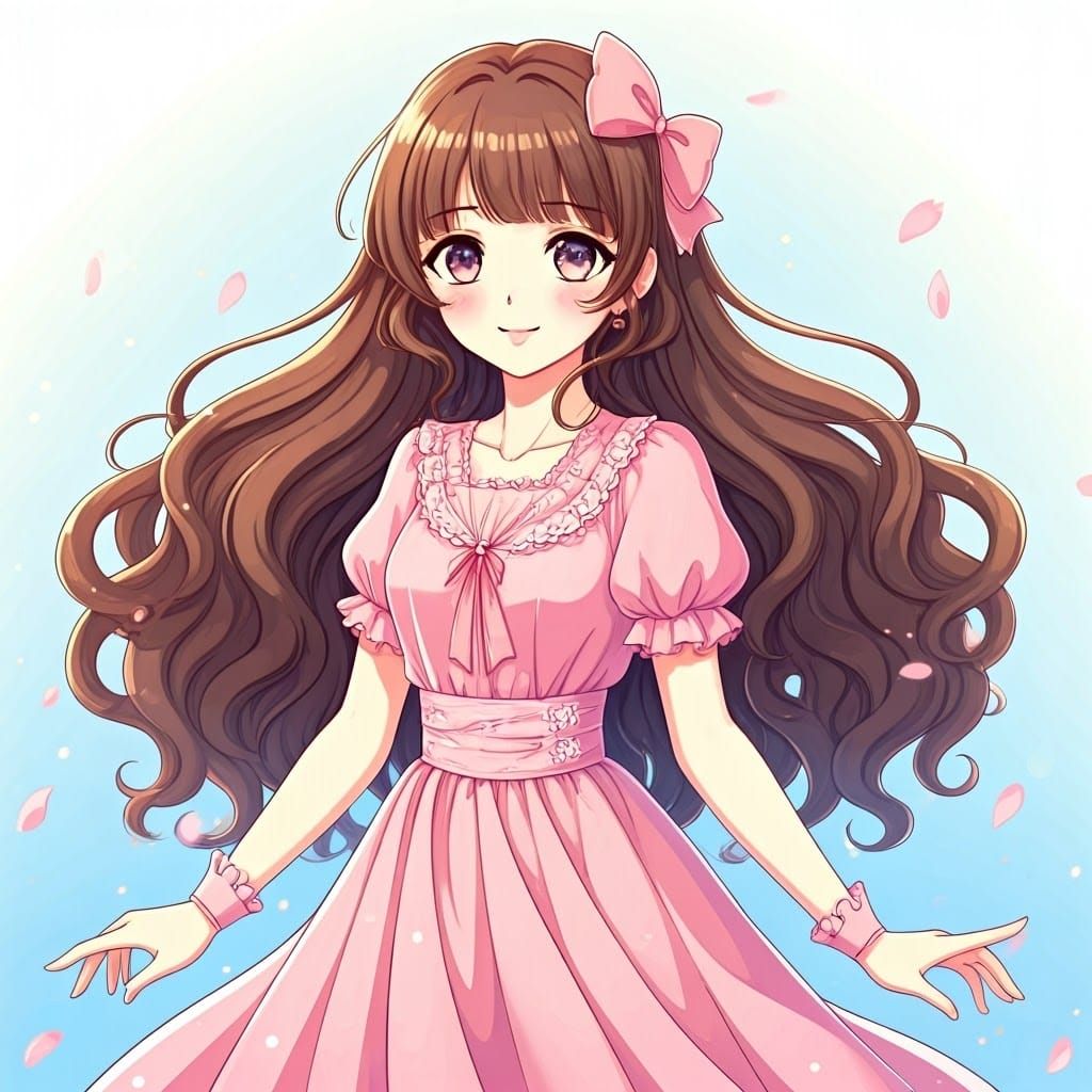 Whimsical Anime Girl in Pastel Pink