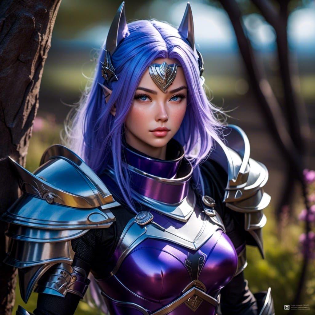 Female Knight with Wolf Ears in Neon Armor