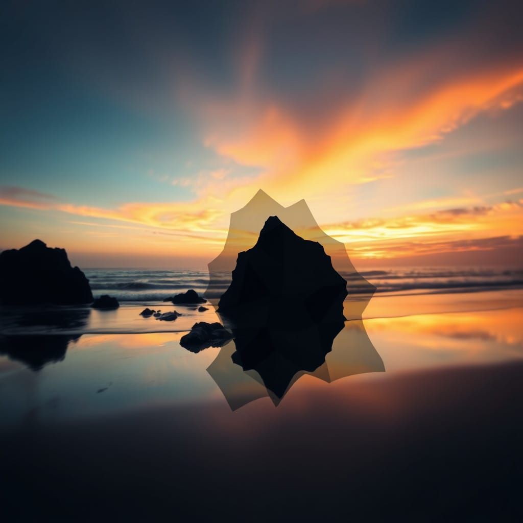 Vibrant Beachscape in Distorted, Abstract Beauty