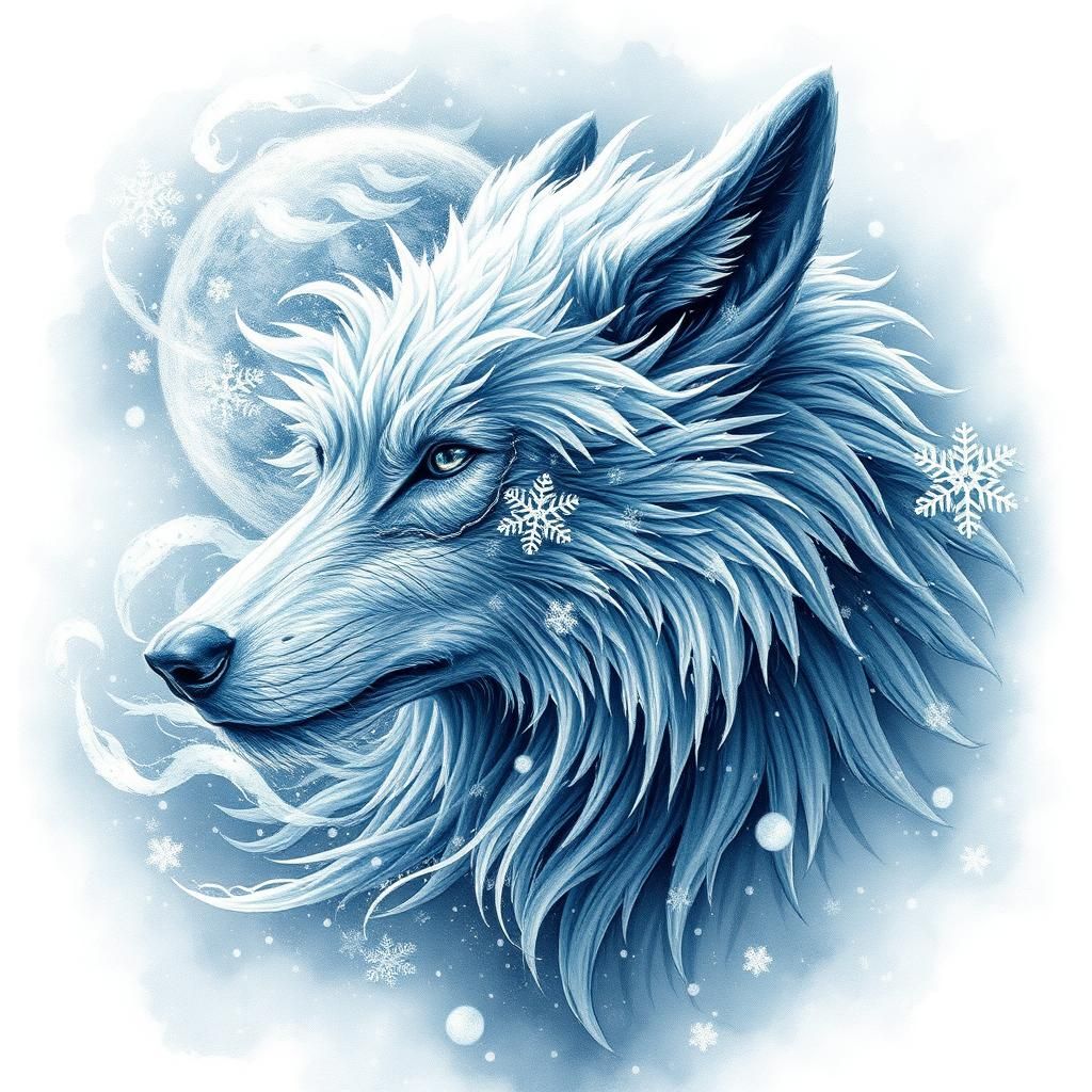 Majestic Winter Wolf in Dreamlike Biomechanical Style