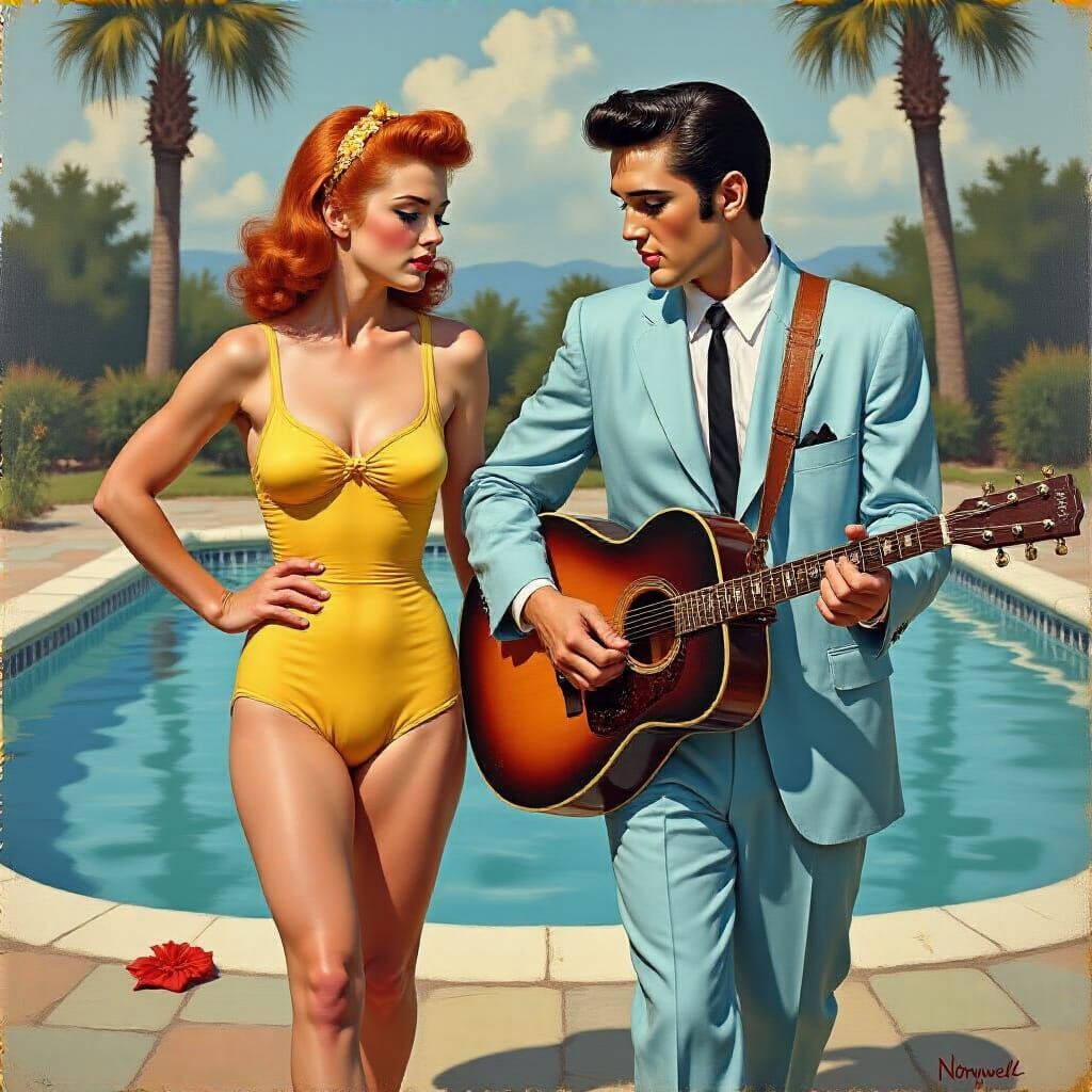 Elvis and Ann-Margaret: Retro Oil Painting