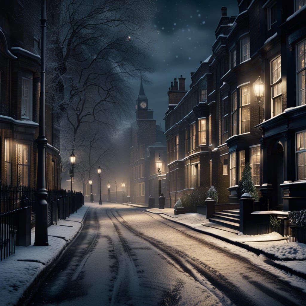 Victorian London Winter Night Street Scene
