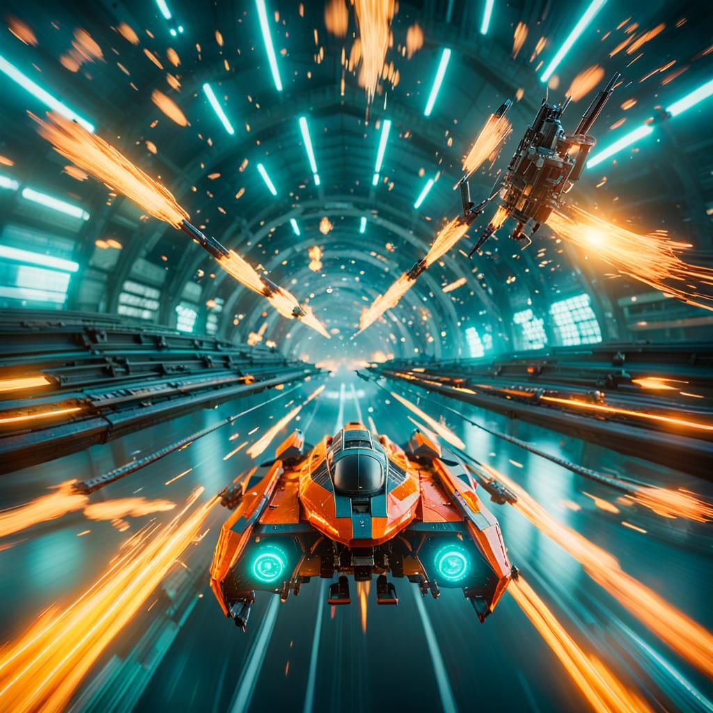 Futuristic Aircraft Crash on Energy Grid in 8K