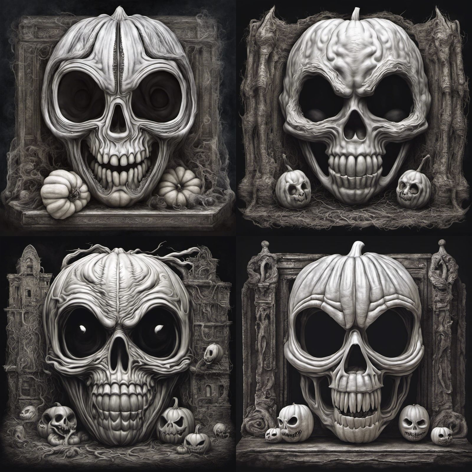 Ghostly Halloween Pumpkin in Biomechanical Horror Style