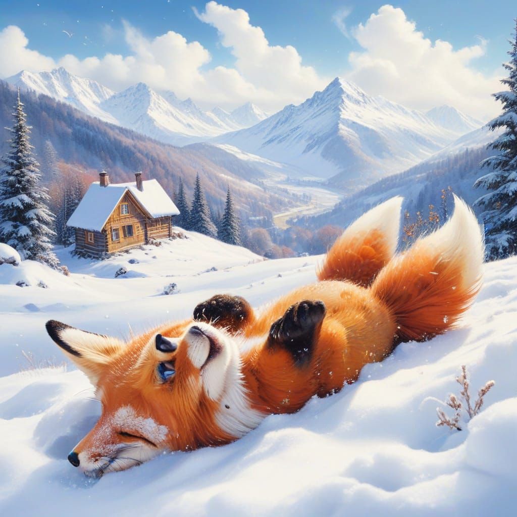 Adorable Snowbound Fox in Hyper-Realistic Digital Art