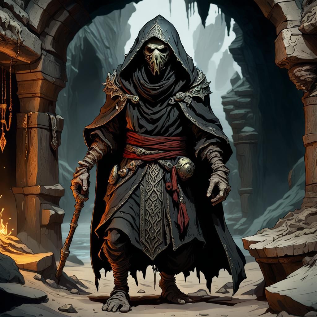 Evil Goblin Cleric Casting Magic in a Cave