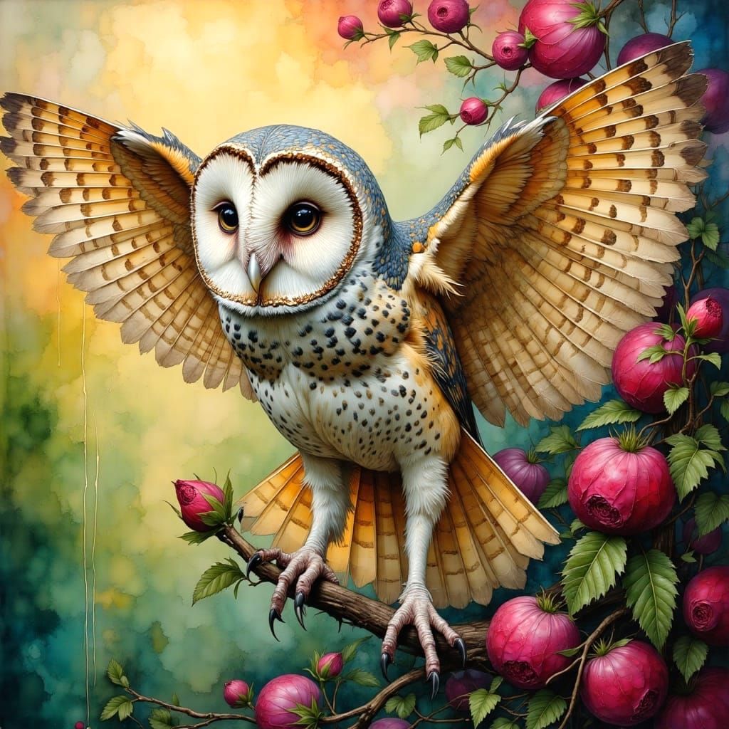 Barn Owl Portrait in Impasto Oil Painting Style