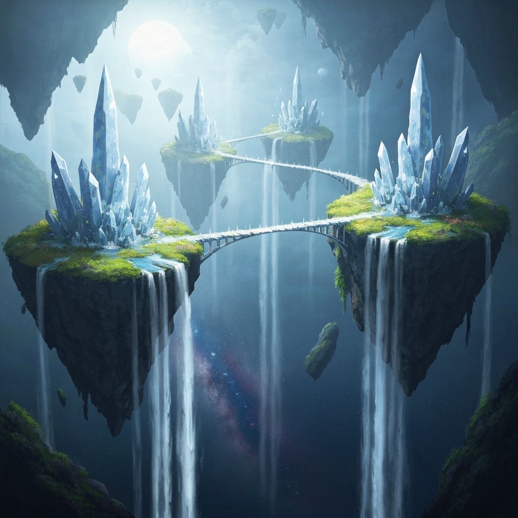 Surreal Floating Islands in Starry Abyss