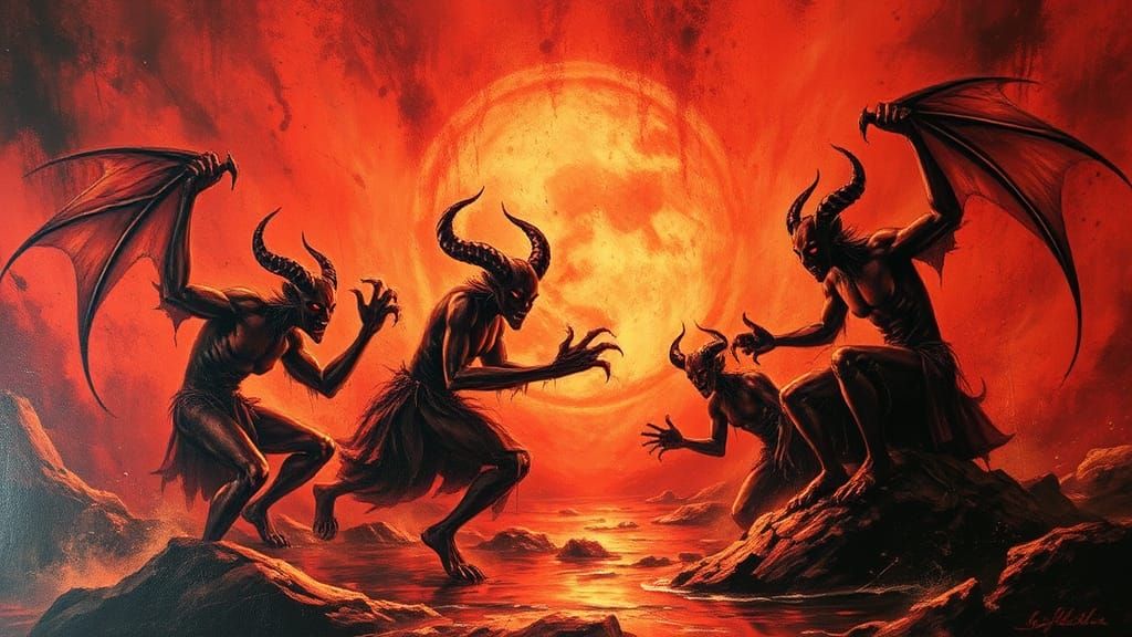 Encaustic Demons of the River Styx Underworld