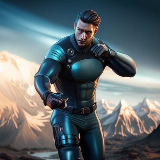 Muscular Latex Police Officer: Detailed Digital Art