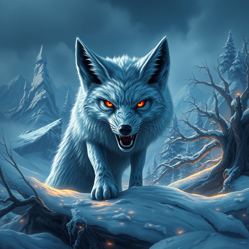 Terror-Stricken Snow Fox in Icy Landscape