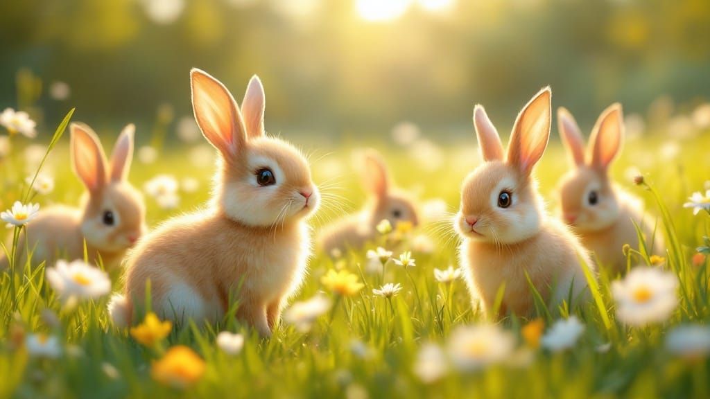 Hyperrealistic Anime Bunnies in a Sunny Meadow