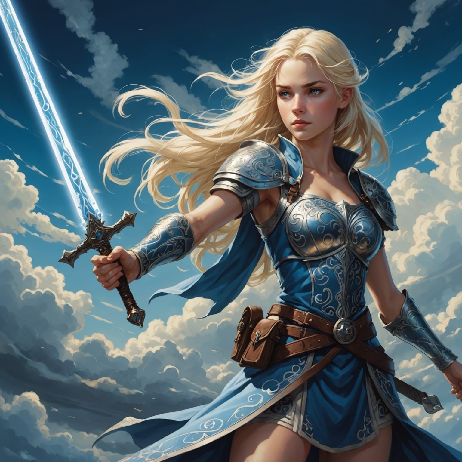 Anime Girl with Glowing Sword in Chiaroscuro Style