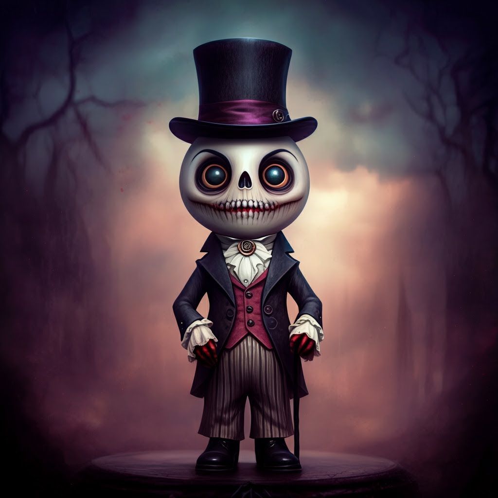 Whimsical Gothic Figure in Ethereal Setting