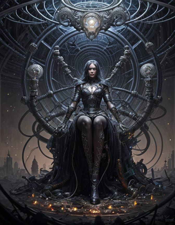 Alice in wonderland . Character drawn by H R Giger in a univ...