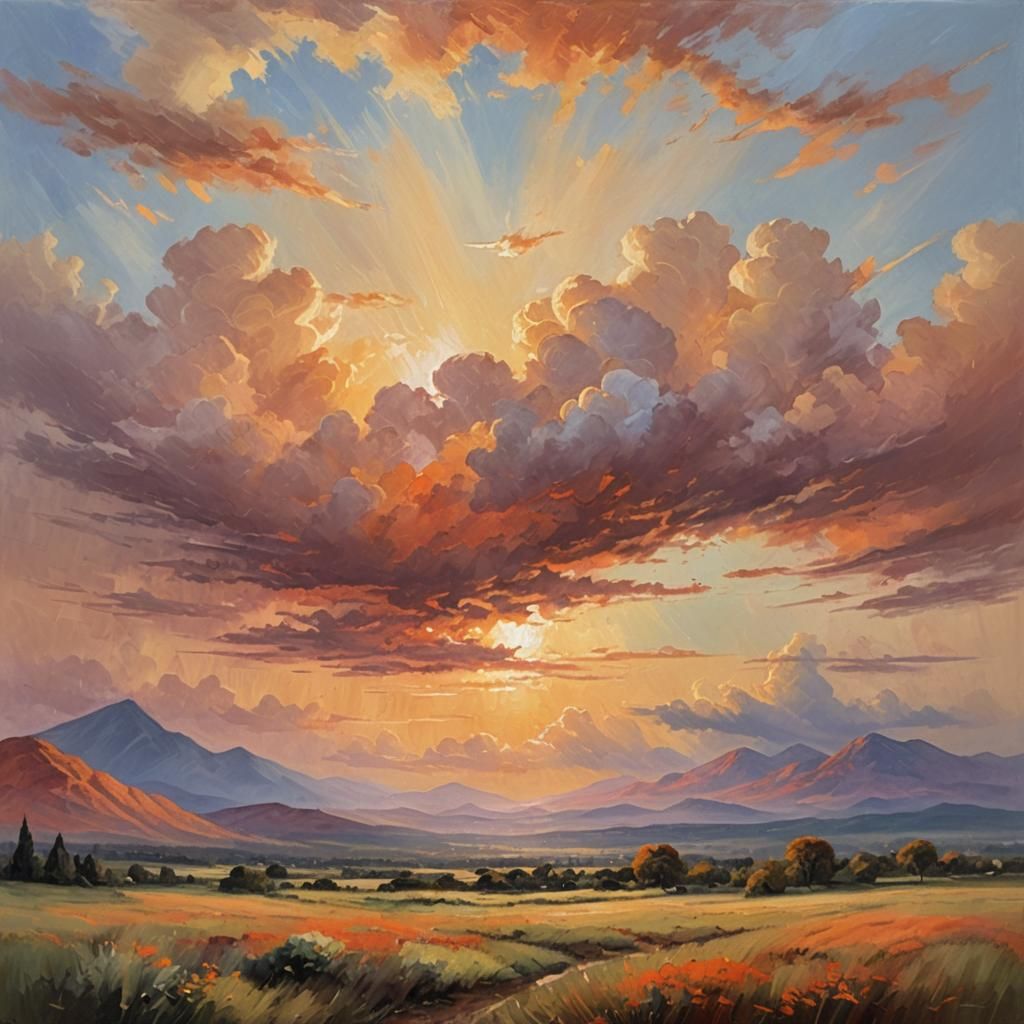 Impressionist Landscape with Golden Light, Oil Painting