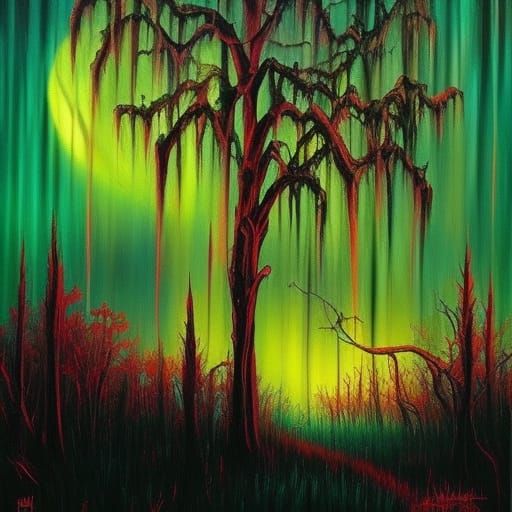 Halloween Swamp in Comic Book Art Style