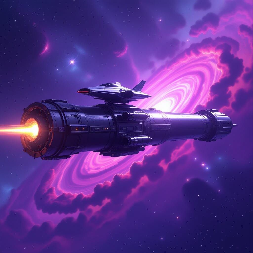 Colossal Gatling Gun in Space with Spaceship