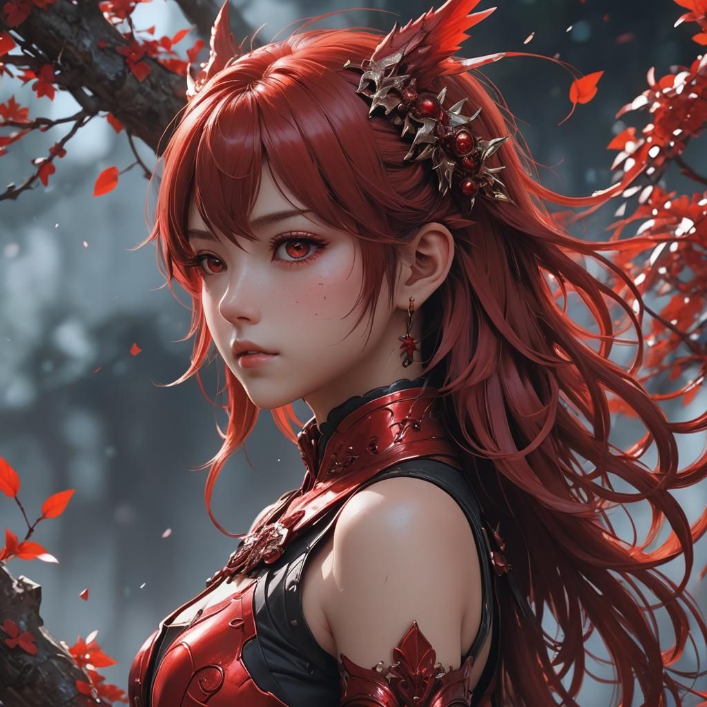 Beautiful Red Figure in 3D Anime Art