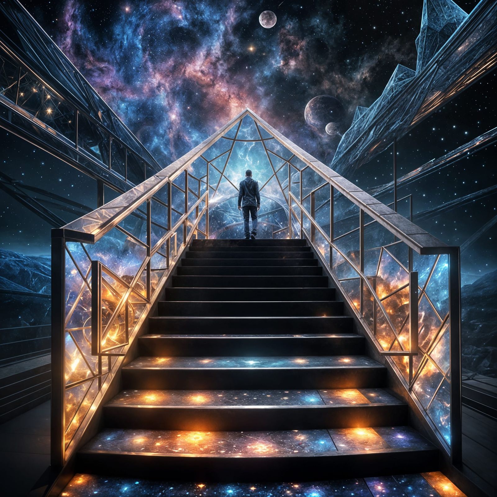 Ethereal Ascension in Vibrant, 3D Geometrical Harmony