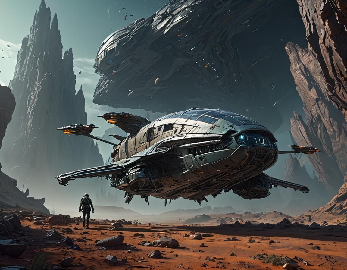 Aliens Escape Wrecked Ship: Matte Painting Style