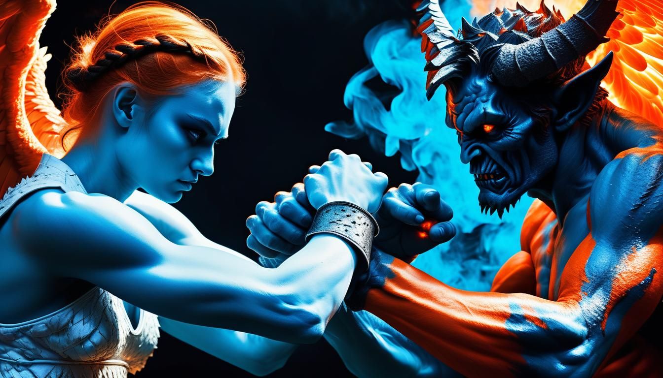 Angel and Demon in Intense Arm Wrestling