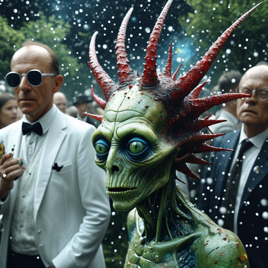 Alien Garden Party: Bosch-Inspired Hyperrealism