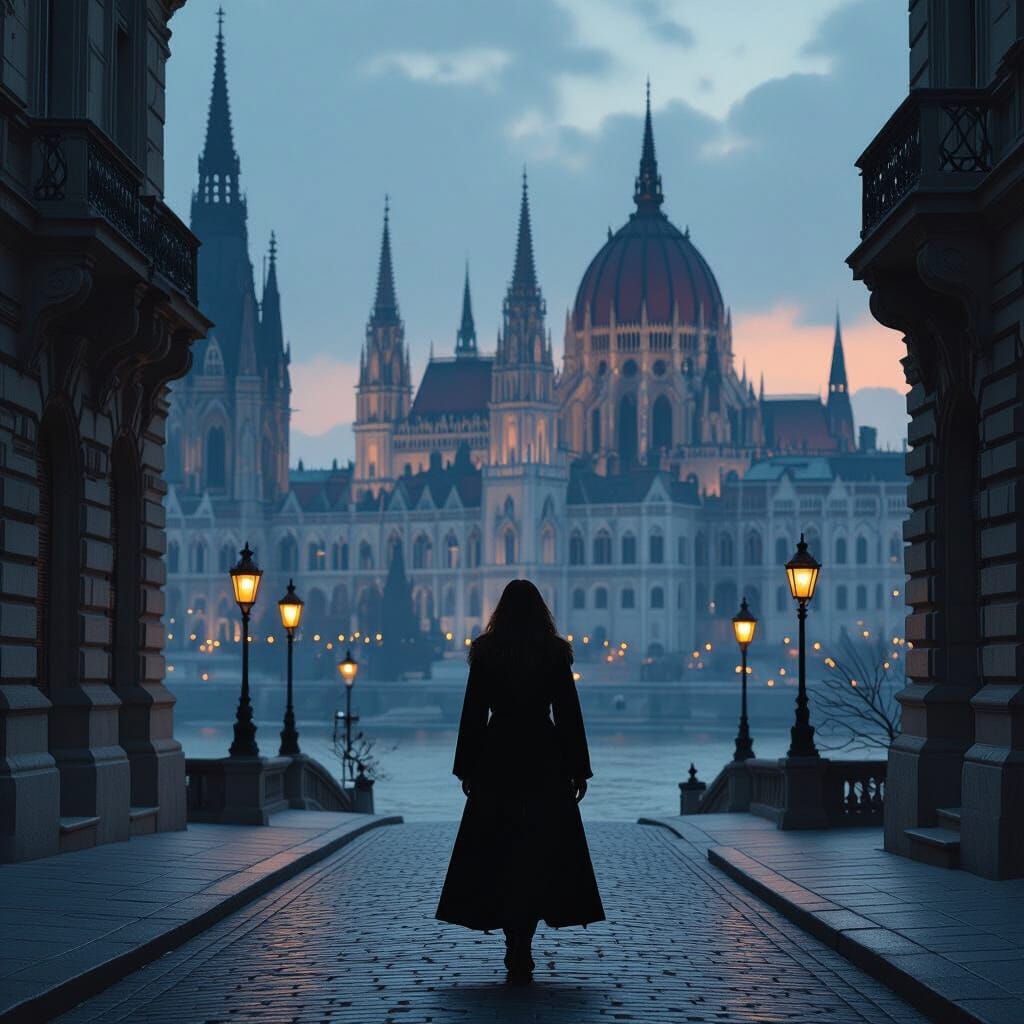 Woman in Budapest: Dark Surrealism Meets Gothic Architecture