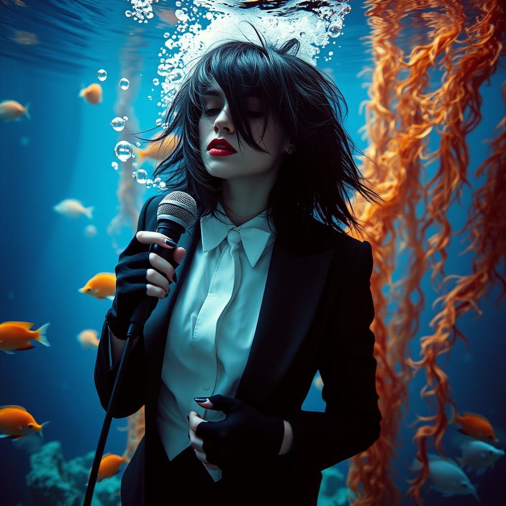 Gothic Metal Goddess Submerged in Vibrant Oceanic Dreamscape