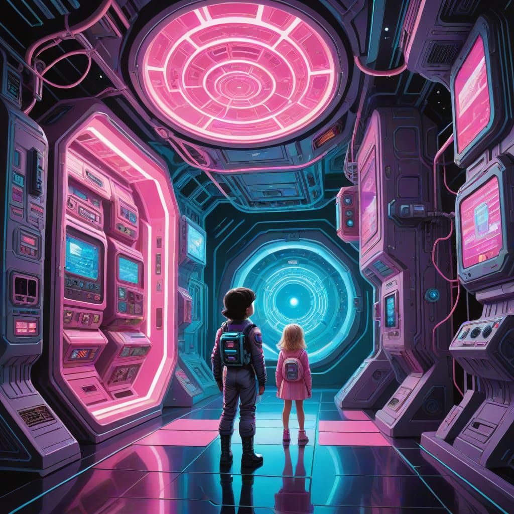 Candy Space Station with Retro-Futuristic Children