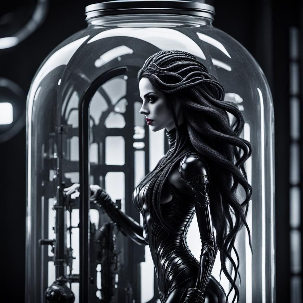 Gothic Cyberpunk Merwoman in Specimen Jar