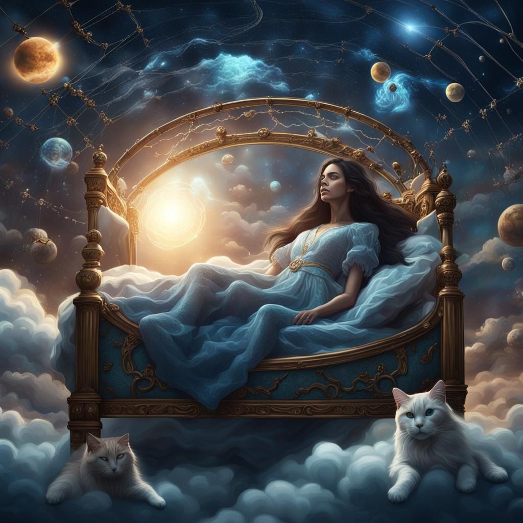 Brunette Woman with Space Cats in Neptune