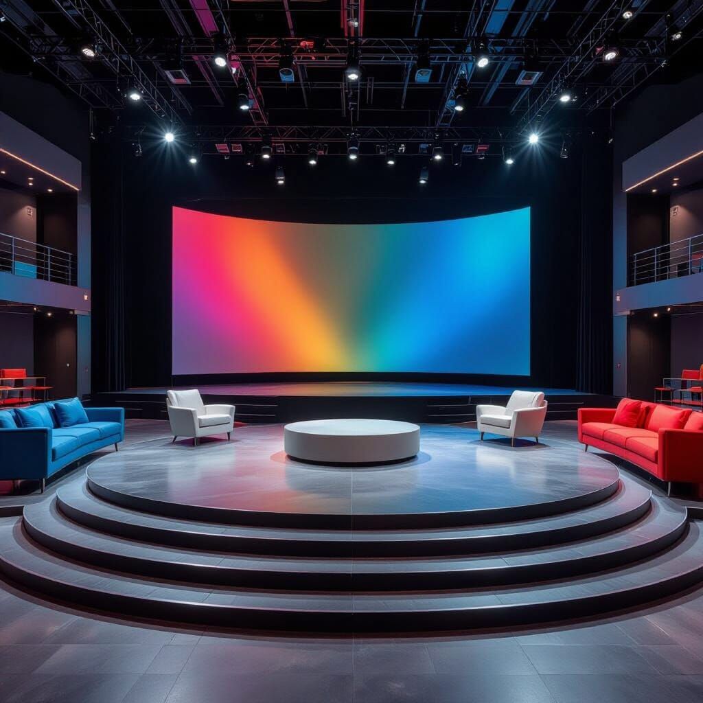 Futuristic Entertainment Studio in Grayscale with Metallic T...