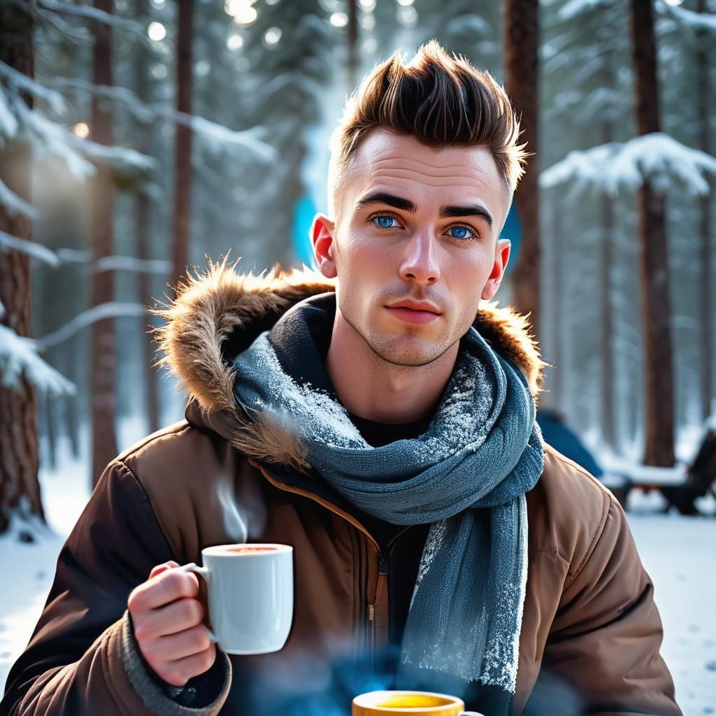 Cozy Winter Campfire Scene in Golden Light