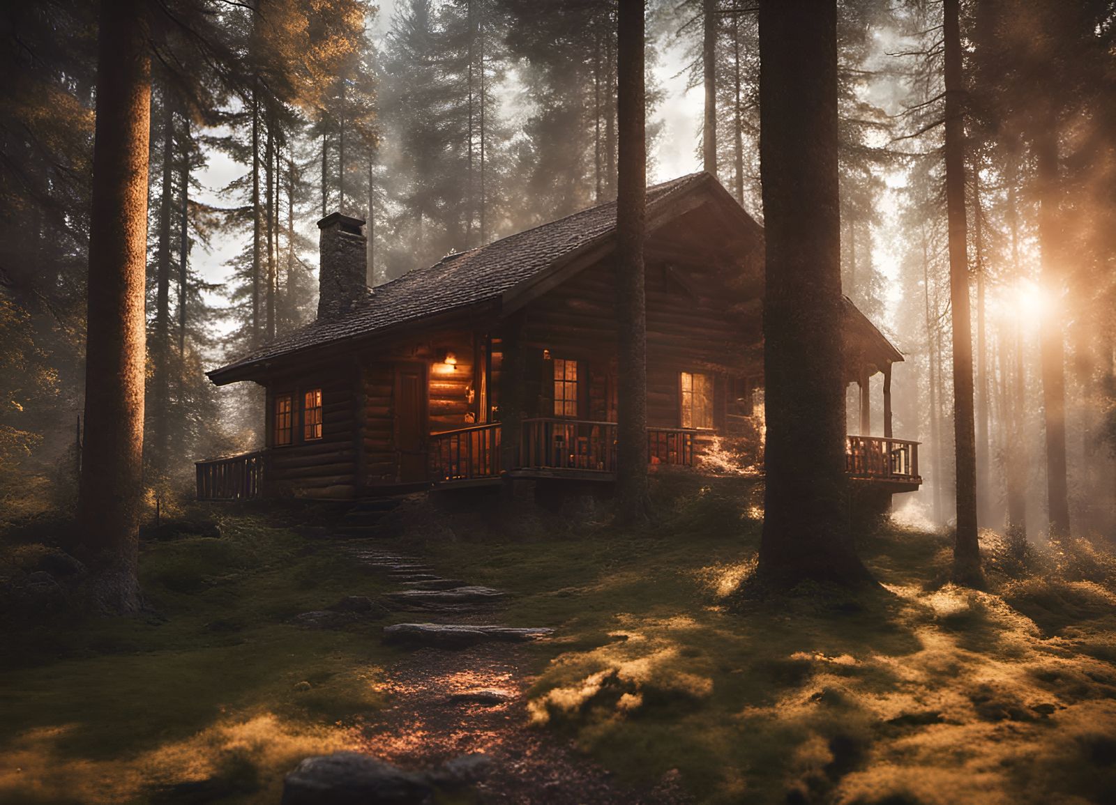 Cozy Forest Cabin in Cinematic Lighting