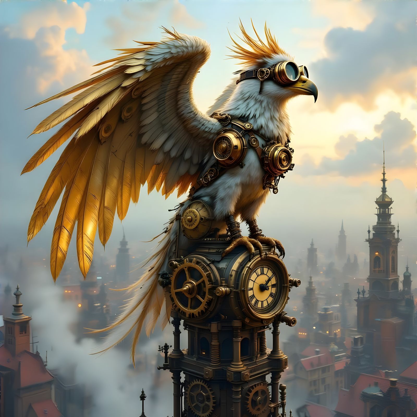 Steampunk Griffin on Clockwork Spire: Artstation Concept Art