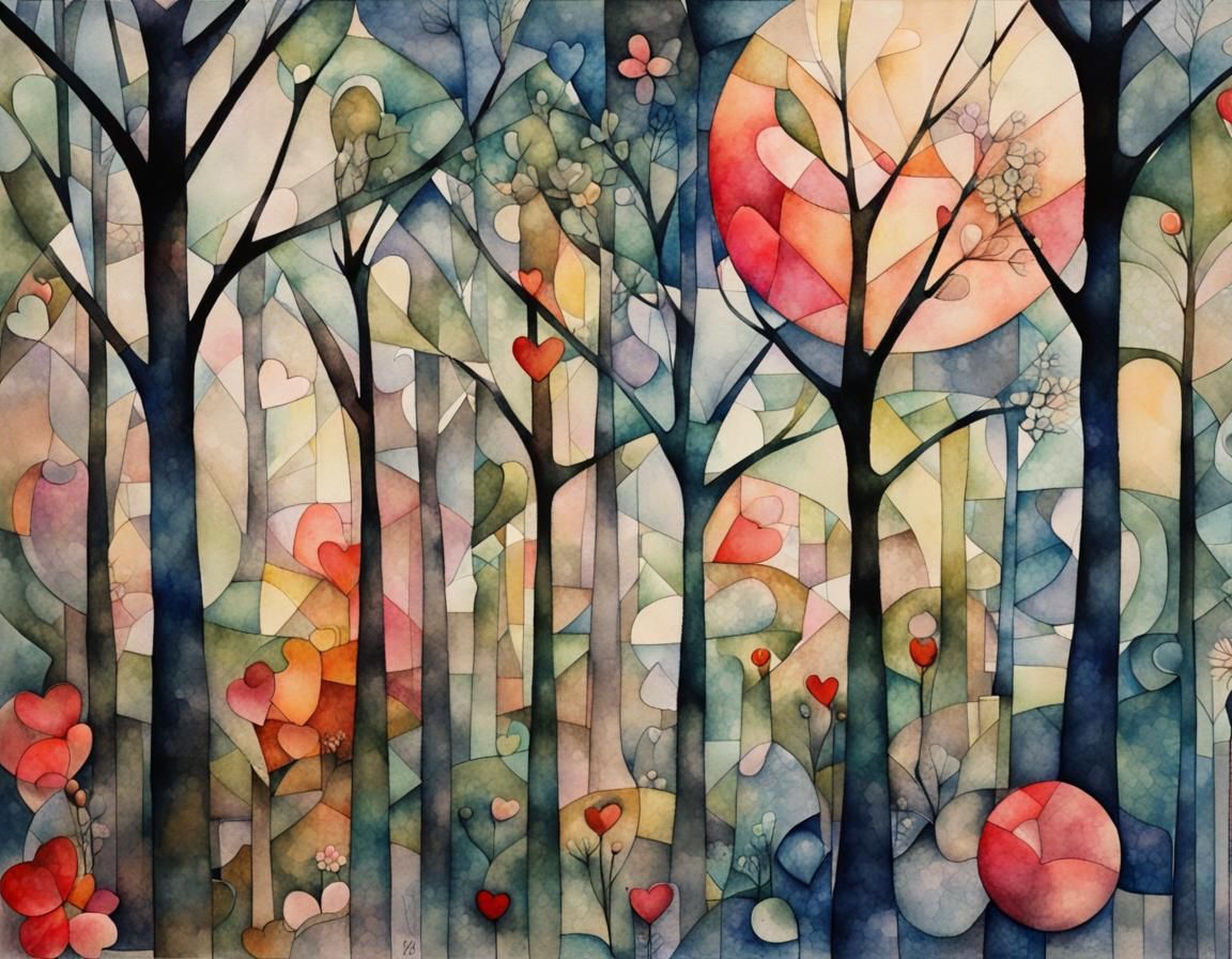 Cubist Mice in Moonlight Garden Watercolor