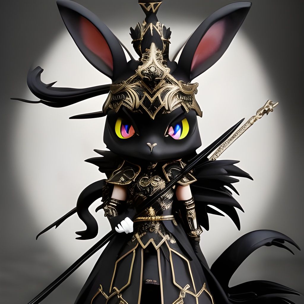 Gothic Samurai Rabbit Portrait in Matte Black Armor