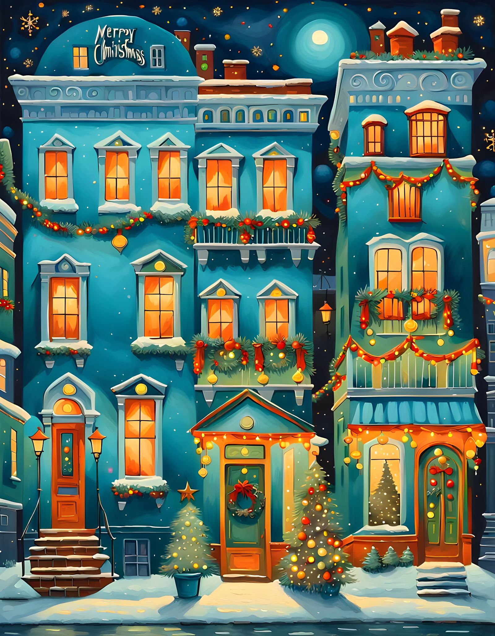 Whimsical Christmas Night in a Tropical Urban Oasis