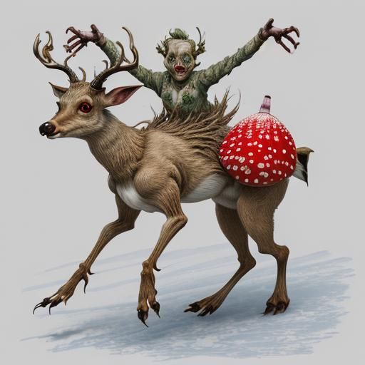 Grotesque Humanoid Deer in Wild Ink Art Style