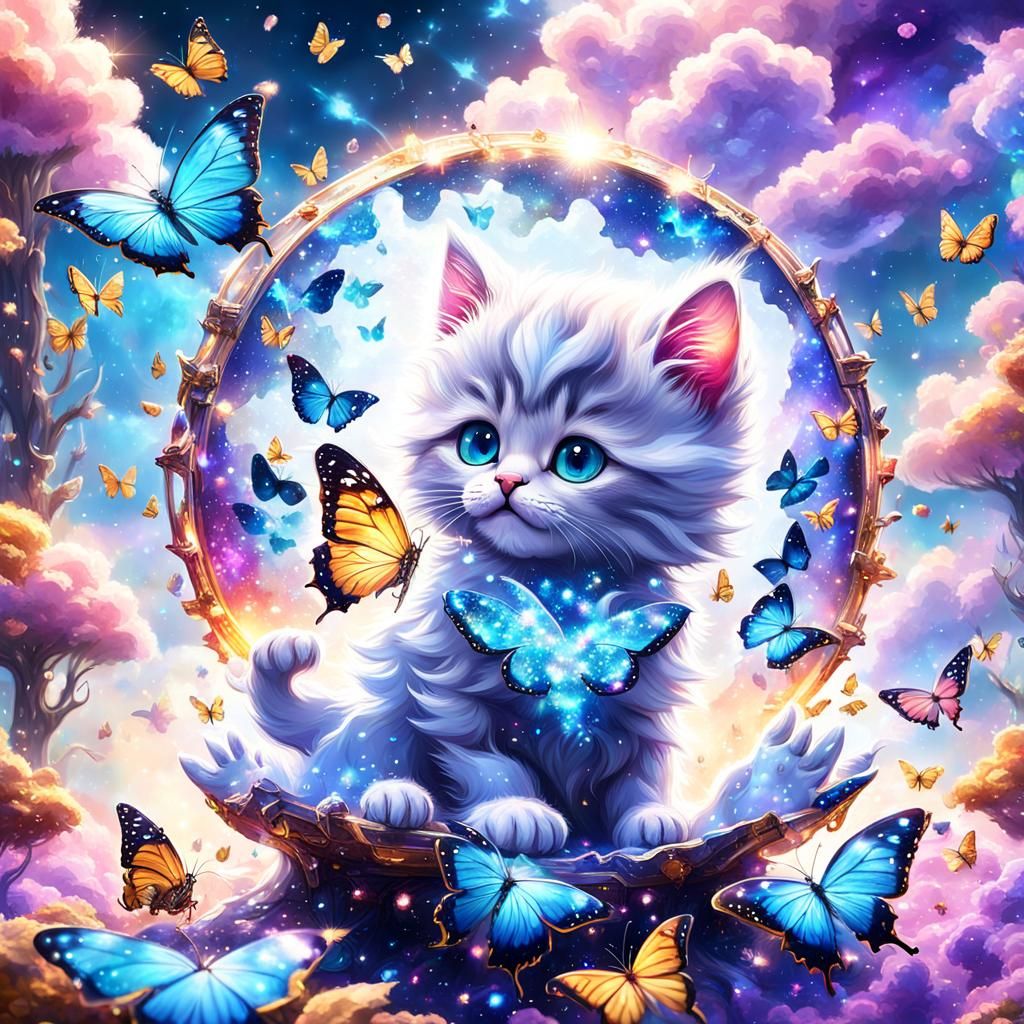 Magical Galaxy Kitten with Crystal Butterflies