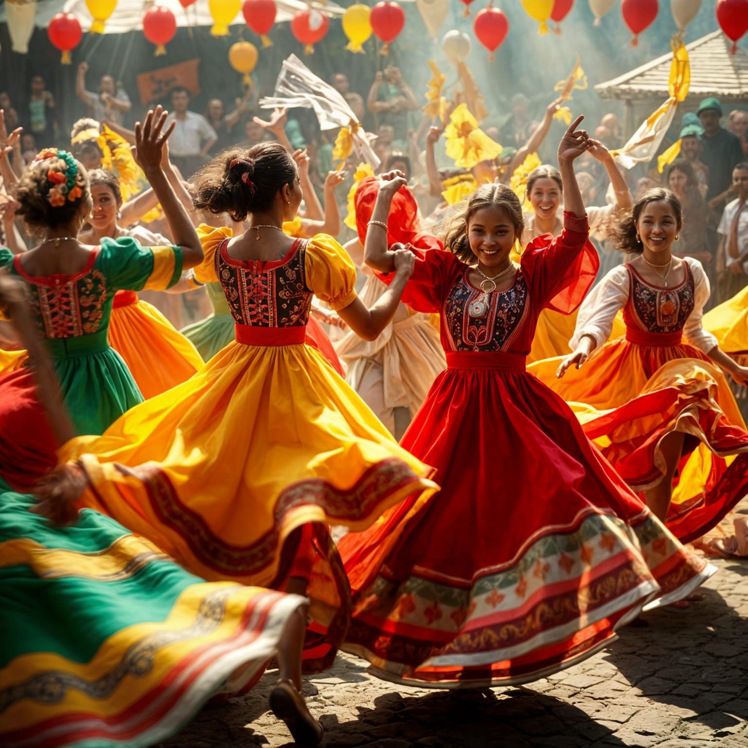 Joyful Celebration: People Dancing in Traditional Costumes