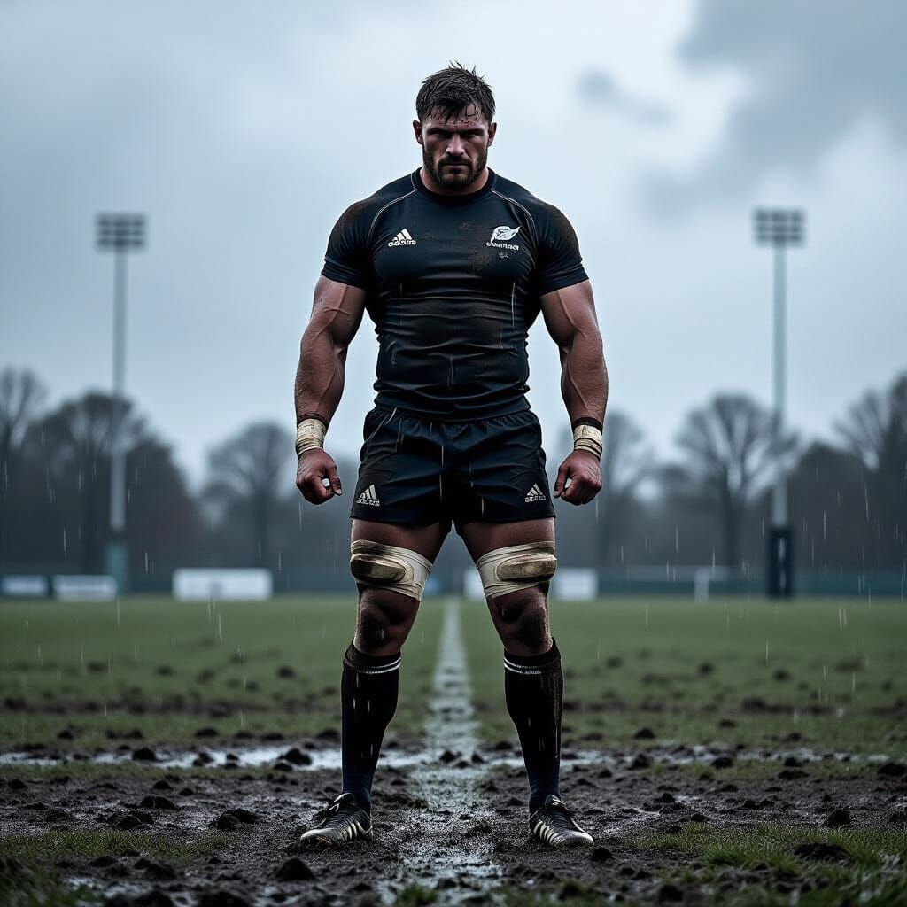 Rugby Player in Stormy Black and White Photography