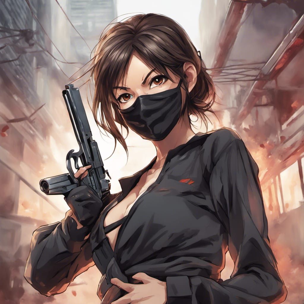 Anime Portrait: Masked Martial Artist with Uzi and Magnum