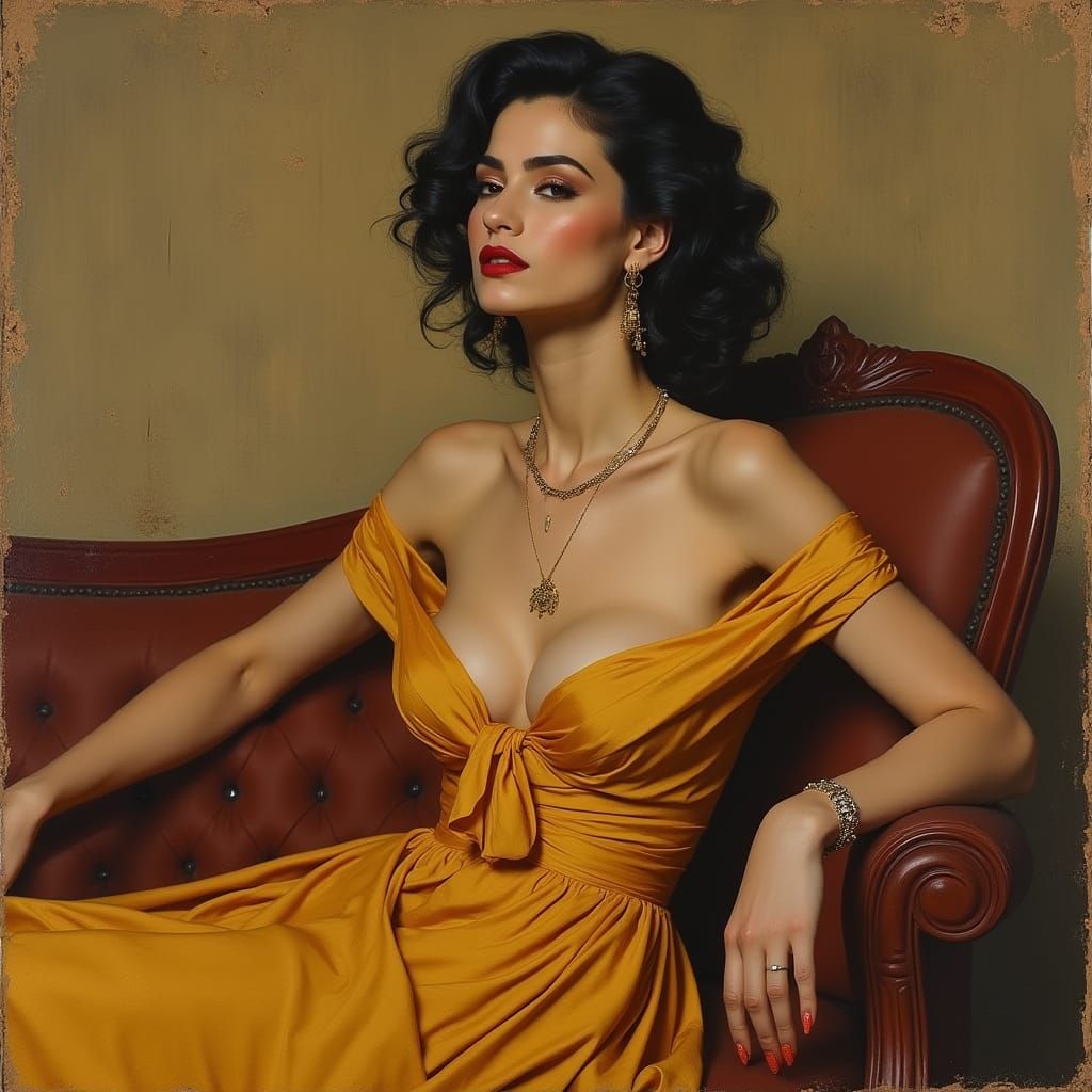 Elegant Woman in Sepia Tones: Modern Painting Style